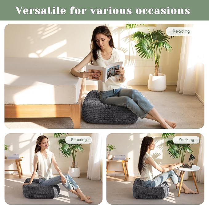 HIGOGOGO 8" Floor Pillow Cushion for Adults, Meditation Cushion Pillow, Blended Corduroy Cover, Large Square Floor Sitting for Tatami Living Room or Yoga, 2Pack, Dark Grey