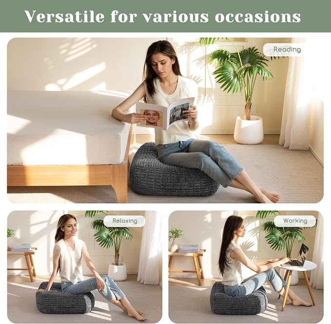 HIGOGOGO 8" Floor Pillow Cushion for Adults, Meditation Cushion Pillow, Blended Corduroy Cover, Large Square Floor Sitting for Tatami Living Room or Yoga, 22x22 Inch, Dark Grey