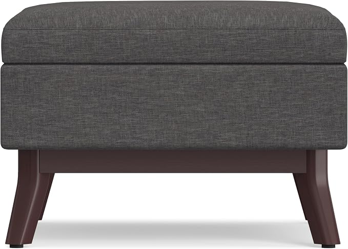 SIMPLIHOME Owen Coffee Table Storage Ottoman - 34" Wide x 19" High Upholstered Linen Look Fabric Rectangular Lift-Top Ottoman in Slate Grey, Mid-Century Modern Bench for Living Room with Tapered Legs