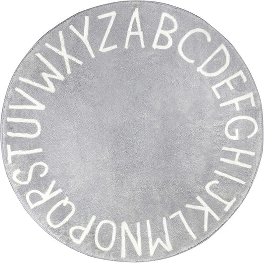 Topotdor Round Kids Play Rug Alphabet Nursery Area Rug Extra Large Soft Crawling Play Mat for Children Toddlers Bedroom (47 inch, Grey)