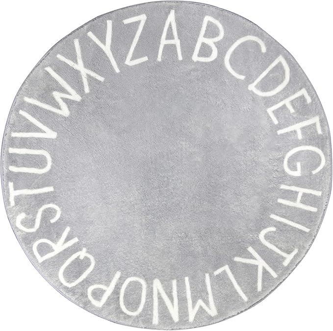 Topotdor Round Kids Play Rug Alphabet Nursery Area Rug Extra Large Soft Crawling Play Mat for Children Toddlers Bedroom (63 inch, Grey)