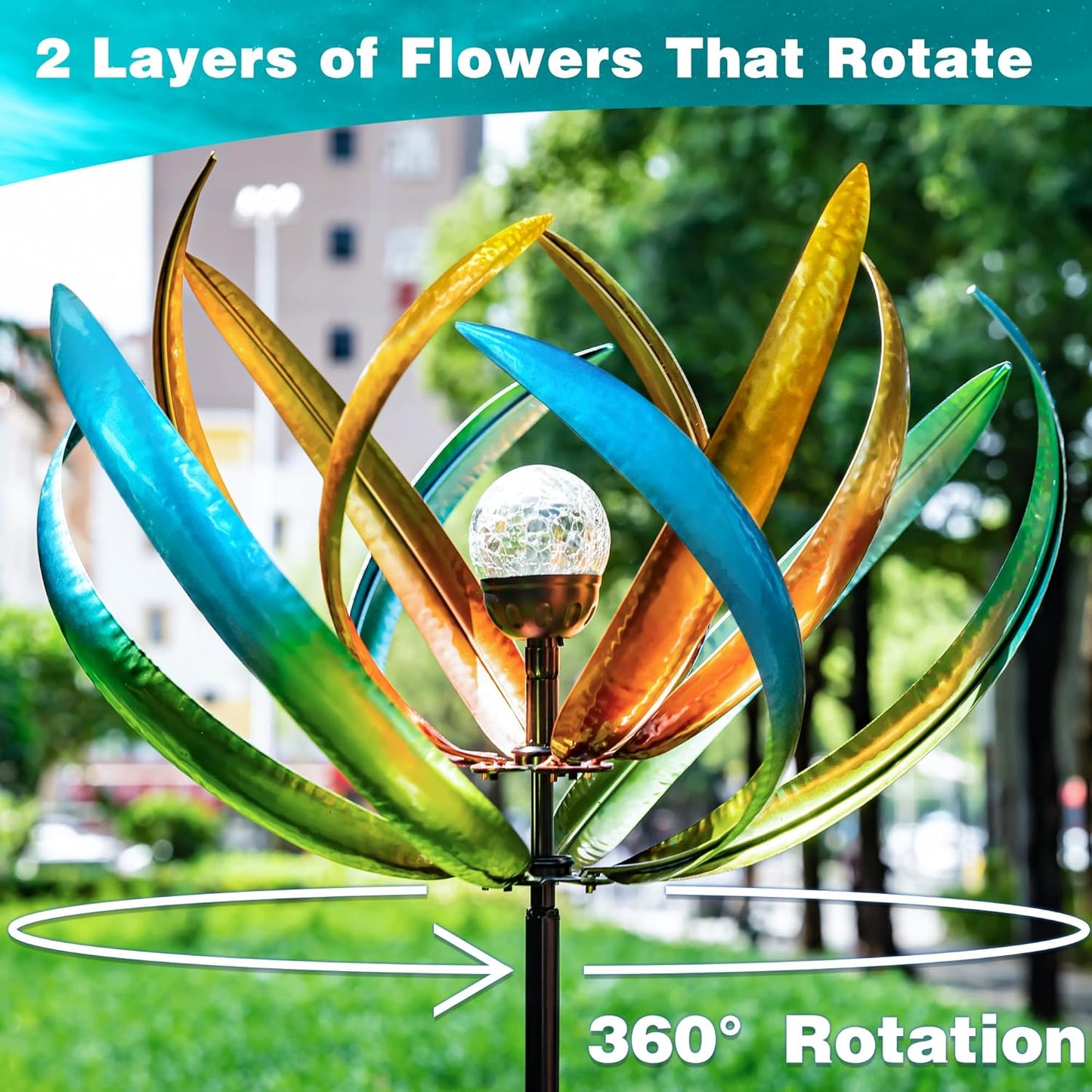 82" Vibrant Multicolor Solar Tulip Large Wind Spinner - Outdoor Garden Decor with Auto-Illuminated Glass Orb for Patio, Lawn & Yard Decoration