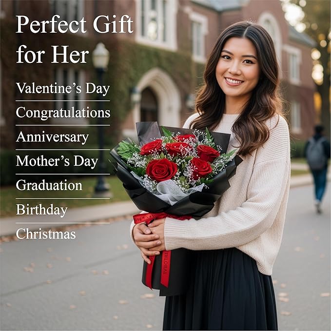 TUCCI FLORAL-Forever flowers bouquet with baby’s breath, Real red roses, Gift for Mother’s Day, Birthday, Anniversary, Girlfriend Wife Grandma Her Women, preserved flowers for delivery prime tomorrow