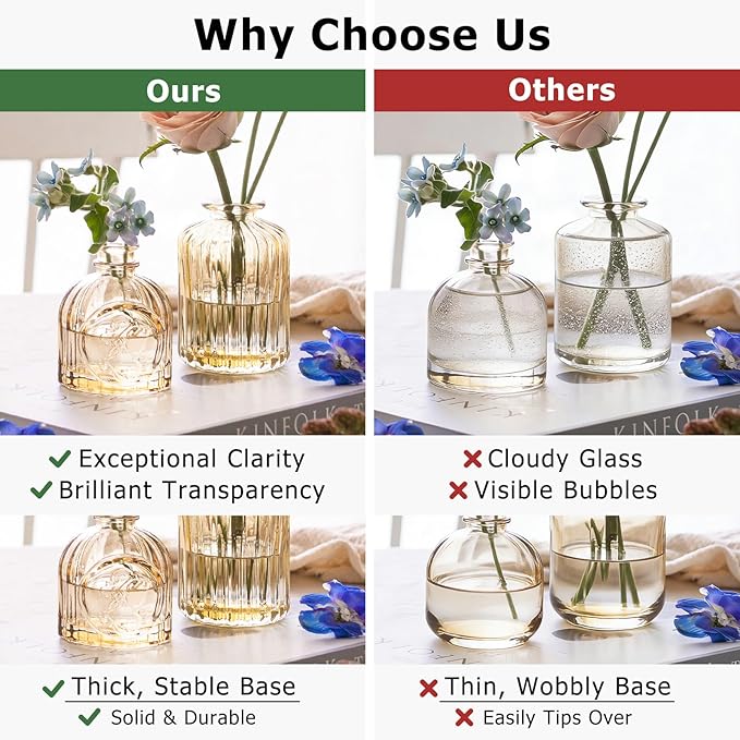 SUPMIND 16Pcs Glass Bud Vase Set, Small Flower Vases in Bulk for Centerpieces, Mini Vintage Amber Vase for Wedding, Home Decor, Table Decoration - Gold Amber