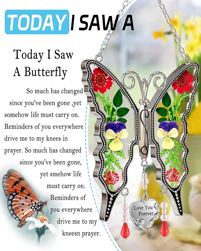 KY&BOSAM Butterfly Suncatcher for Windows Hangings Stained Glass Love You Forever Sun Catchers Hangings Wind Chime Gifts for Women Grandma Mom Mother`s Day Valentine's Birthday Christmas Thanksgiving