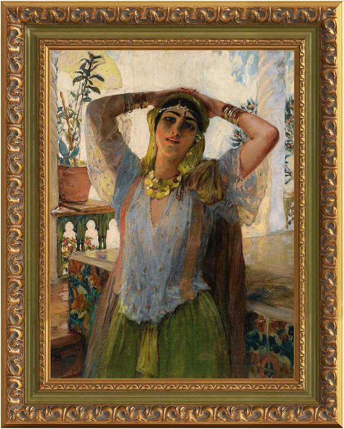 18x24 Plein Air Frame for Handmade Stretched Canvas Paintings, DIY Solid Wood Old-fashioned Gallery Wall Art Frame for Home Office Bedroom Entryway Decor, No Glass & Backing (Green Gold)
