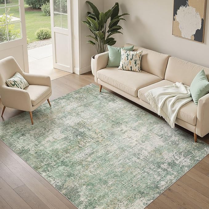 DMOYEST Area Rug Living Room Rugs - 5x7 Large Soft Indoor Neutral Modern Abstract Low Pile Washable Rug Carpet for Bedroom Dining Room Farmhouse Home Office - Green Grey