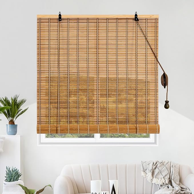 Bamboo Roll Up Shades for Windows 32Wx72L, Light Filtering Hanging Window Blinds, Eco-Friendly & Durable Bamboo Shades for Patio Home Indoor/Outdoor Porch