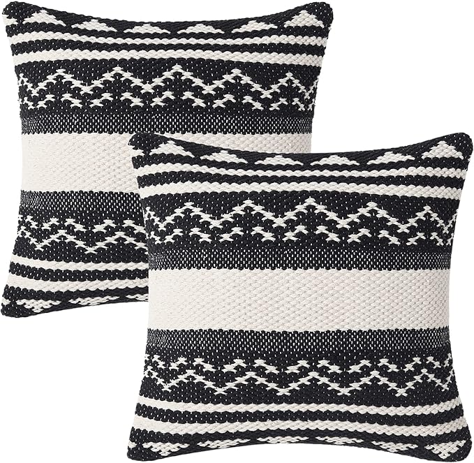 REDEARTH · Handmade Boho Throw Pillow Covers - Bohemian Chic Farmhouse Style Accent Woven Indoor & Outdoor Pillow Cushion Cases for Couch - Bed - Chair - Sofa - Bench – Set of 2 (18"x18", Natural)