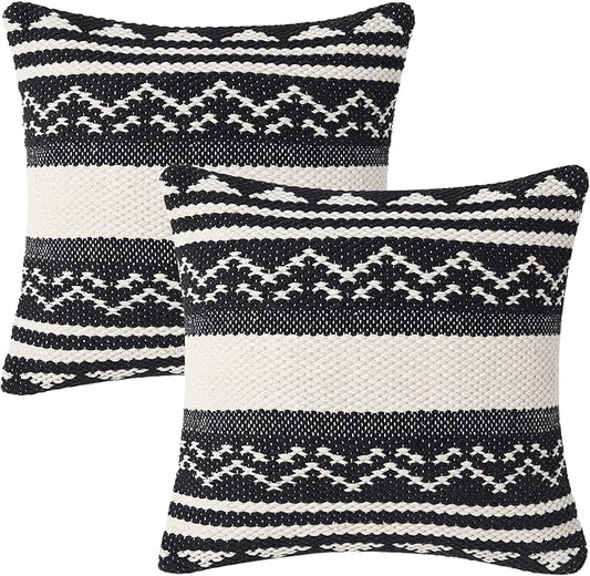 REDEARTH · Handmade Boho Throw Pillow Covers - Bohemian Chic Farmhouse Style Accent Woven Indoor & Outdoor Pillow Cushion Cases for Couch - Bed - Chair - Sofa - Bench – Set of 2 (18"x18", Natural)