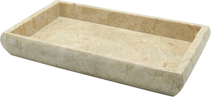 Luxury Hand-Carved Natural Marble Vanity Tray – Elegant & Heavy-Duty Organizer for Bathroom, Bedroom, Makeup, Countertops, Champagne Beige, Rectangular