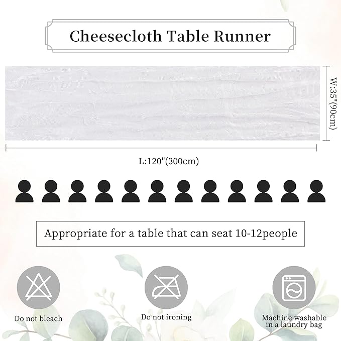 White Mother’s Day Cheesecloth Table Runner 10FT Long Easter Spring Boho Gauze Table Runner Rustic Sheer Runner for Spring Wedding Bridal Baby Shower Birthday Party Table Decor Easter Decorations