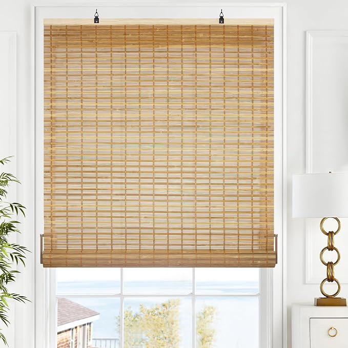 LazBlinds Cordless Bamboo Blinds, 48"x48", Squirrel | Bamboo Roll Up Shades for Windows, Light Filtering Hanging Window Blinds, Bamboo Shades for Patio Indoor/Outdoor Porch