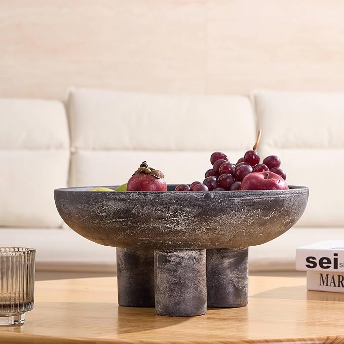 MIYUKI Ceramic Decorative Bowl for Home Decor - 14.5" Large Fruit Bowl for Kitchen Counter, Centerpiece, Entryway - Handcrafted Pottery