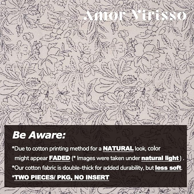 Amor Virisso Floral Throw Pillow Covers 20x20 Set of 2 Vintage Block Print Pillow Covers Decorative Pillow Covers Couch Pillows for Living Room Farmhouse Accent Sofa Pillows, Black/Sand