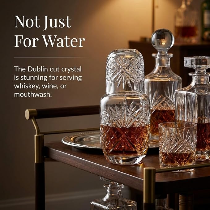 Godinger Bedside Night Carafe - Cup and Bottle to Keep Next To Your Bed for a Handy Midnight Drink, 16oz