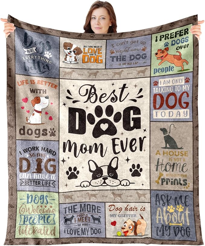 Wxiben Dog Mom Gifts for Women - Soft Flannel Dog Mom Blanket Gifts for Dogs Lovers Birthday Gift for Dog Moms Best Dogs Mom Ever Throw Blanket for Mother Bed Couch Sofa Home Decor 60x50
