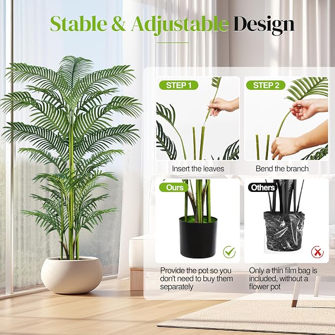 Artificial Palm Tree 6FT, Suntee Faux Plants Indoor and Outdoor 2 Pack, Tall Fake Tree Tropical Areca Floor Plant in Pot for Home Decor Living Room Office Patio Garden