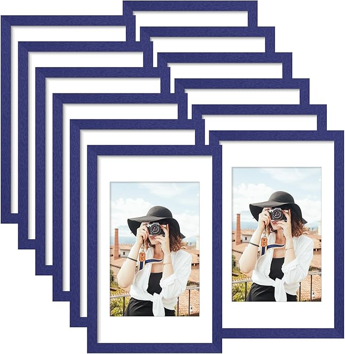 Picrit 11x17 Picture Frame Set of 12, Display 8x12 with Mat or 11x17 without Mat, Photo Frames for Wall Mounting Display, Navy Blue