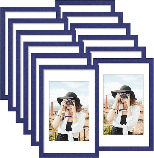 Picrit 11x17 Picture Frame Set of 12, Display 8x12 with Mat or 11x17 without Mat, Photo Frames for Wall Mounting Display, Navy Blue