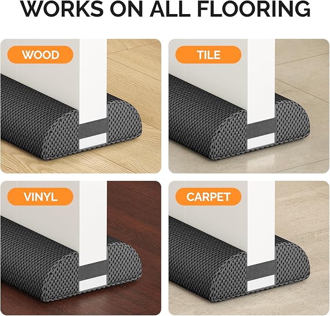 fowong Door Draft Stopper 30 Inch, Under Door Noise Stopper Blocks Air, Draft, Light, Dust, 24" to 30" Sweep Seal Large Gap up to 1.7", Easy to Install Black