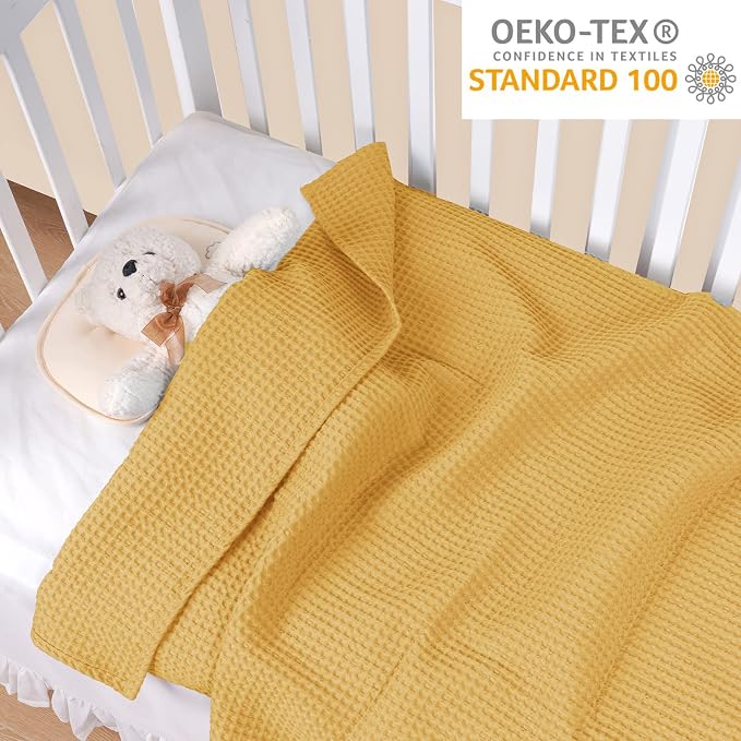 PHF 100% Cotton Waffle Weave Blanket 30"*40", Lightweight Breathable Moisture-Wicking for Spring Summer, Snag Proof Machine Washable, Home Decor Gift - Ginger