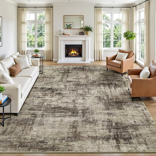 Lofus 8x10 Area Rug for Living Room, Brown Abstract Large Rugs with Non-Slip Backing, Neutral Modern Washable Carpet for Bedroom Dining Room Home Office Nursery Indoor