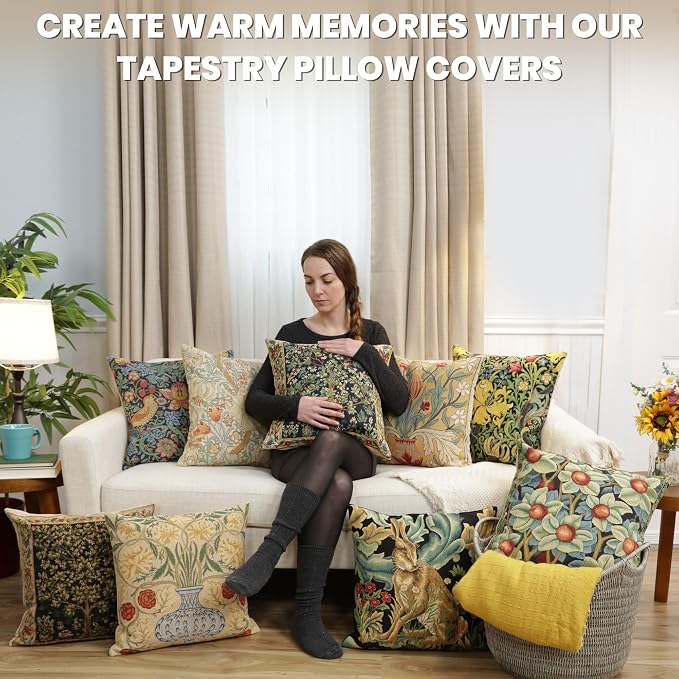 Charlotte Home Furnishings Inc Red Tulip Throw Pillow Covers 18x18, European 100% Cotton Jacquard Woven Fabric, Boho & Vintage Inspired Decorative Cushion for Living Room and Sofa