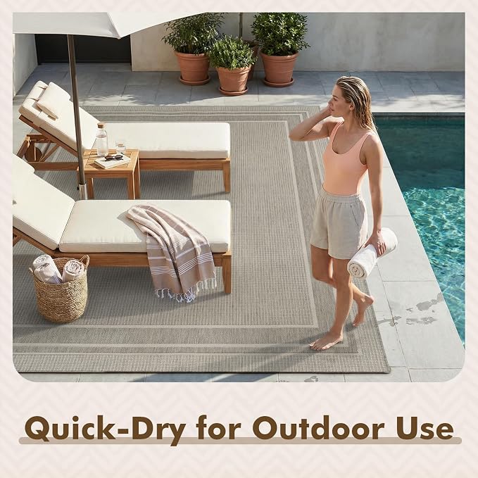 MontVoo-3x5 Outdoor Rug Porch Entryway Rug-Polypropylene Indoor Outdoor Rugs for Entryway Kitchen Balcony Patio, Textured Weave, Durable, Fade-Resistant, Non-Shedding, Modern Neutral Grey
