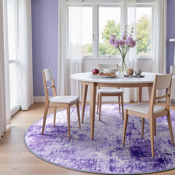 RELEANY Washable Area Rugs 8ft Non-Slip Modern Abstract Soft for Living Room Entryway Bedroom Nursery, Print Pattern, Purple Gray Pink White