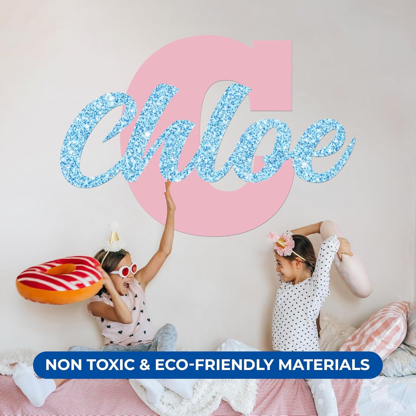 CRYPTONITE Personalized Name Sign for Kids Bedroom Decor I Custom Name for Nursery Decor for Girls Boys I Stickers for Baby Room I Custom Decal with Multi-Size (B. Name Glitter & Initial)