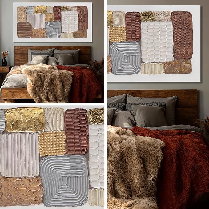 Dolidoteart Abstract Canvas Wall Art, Oversized Earth Tone Geometric Wall Decor Print, Neutral Brown Beige Gold Horizontal Artwork for Living Room Dining Room Office, 28x59 Inch