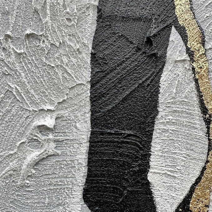 zoinart Hand Painted Black and White Textured Wall Art, 28x40 Inches, Black and White Girl Abstract Painting, Vertical Wall Decor
