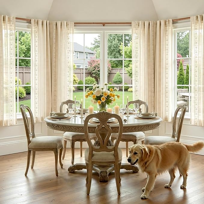 jinchan Weslie Beige Floral Sheer Curtains for Bedroom 63 Inch Long Embroidered Voile Farmhouse Linen Curtains for Living Room Ivory Flower Patterned Cottage Core Window Drapes 2 Panels Ivory on Beige