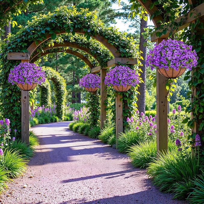 Artificial Hanging Flowers with Baskets for Outdoors, Fake Silk Pansy Flowers UV Resistant Faux Hanging Plants for Front Porch Patio Yard Home Spring Summer Decoration, Purple