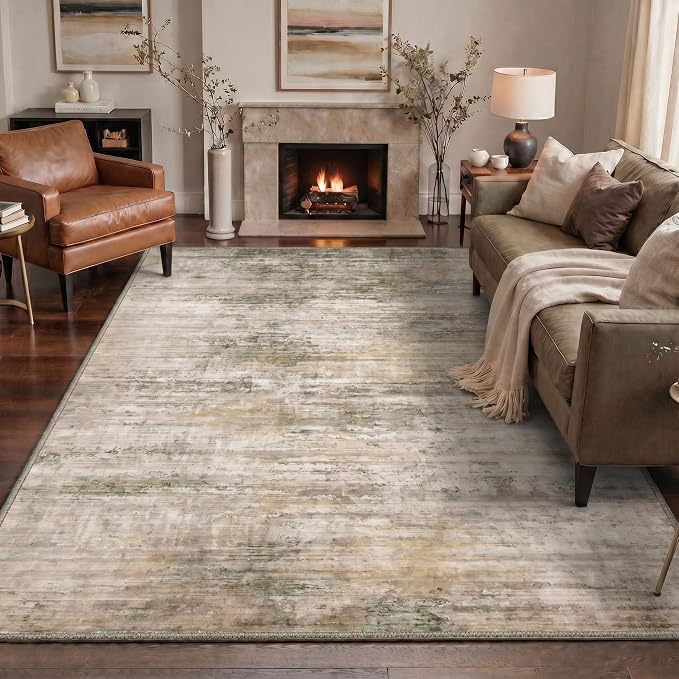 BEIMO 2X6 Runner Rug for Hallway Kitchen, Machine Washable Runners Rug for Entryway, Soft Modern Abstract Throw Rugs, Low Pile Floor Cover with Non Slip Backing, Dusty Beige Brown