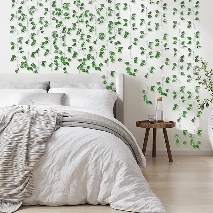 1008 Feet 144 Pack Fake Greenery Ivy Leaf Plants, Hanging Garland Vine Leaves, Artificial Flowers Foliage for Bedroom Wall Decor