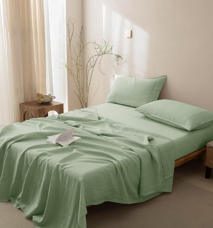 Talasily 100% French Linen Pillow Case Queen Size Set of 2,Oeko-TEX Certified Stone Washed Flax Pillow Shams with Envelope Closure - Breathable & Cooling for Hot Sleepers（Sage Green,20''x30''）
