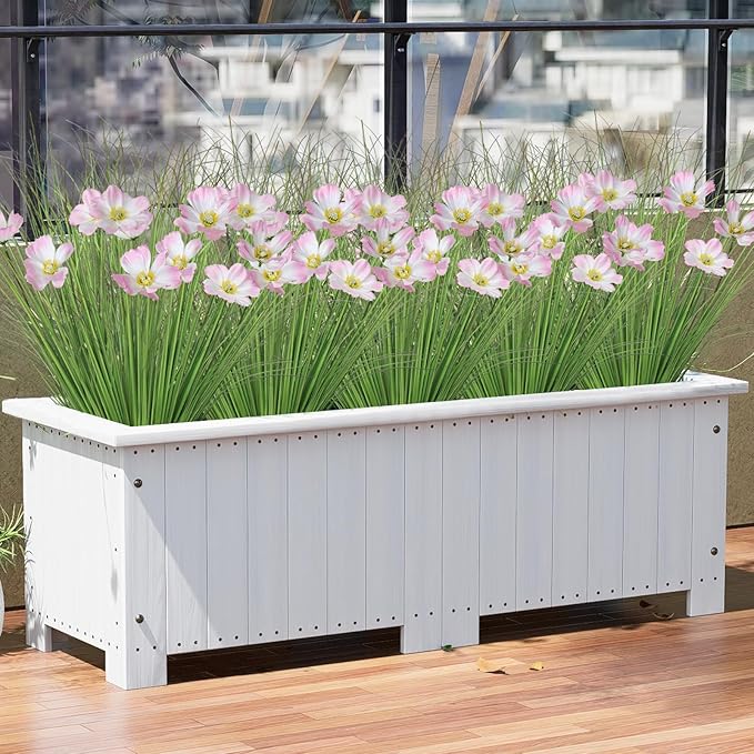 24 Bundles Artificial Flowers for Outdoors Onion Grass UV Resistant Greenery Stems Weed Artificial Fake Shrubs Grass Plant with Flowers Bushes Decoration for Indoor Outdoor Garden Office Home