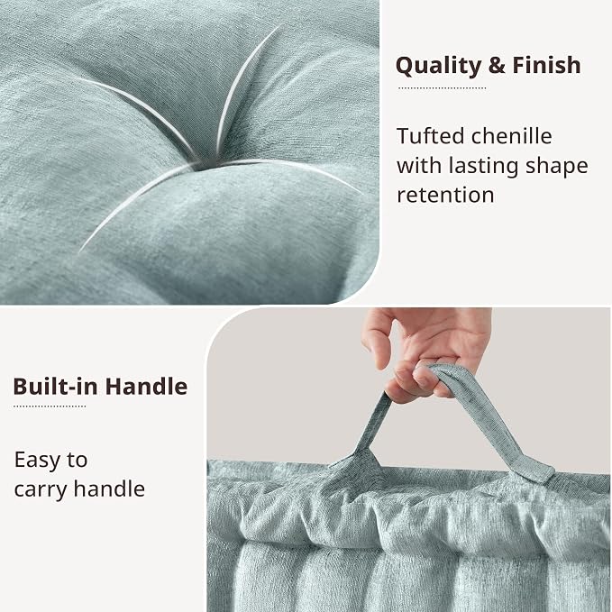 Intelligent Design Azza Floor Pillow, Large Cushions Sitting for Adults, Floor Pillow for Meditation or Yoga, Lustrous Chenille Tufted with Scalloped Edges for Bench/Chair Cushion, 24"x24"x5" Aqua