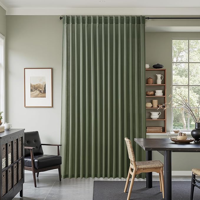 Nanspring Olive Green Linen Curtains 84 Inches Long 2 Panels for Living Room Semi Sheer Bedroom Linen Back Tab Light Filtering Loden Moss Green Farmhouse Boho Drapes 84 Inch Length Loden W50 x L84