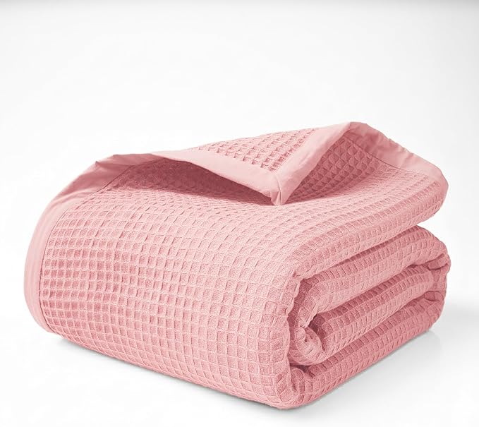 Salt Earth GOTS Certified 100% Organic Cotton Throw Blanket, 55"x60" Waffle Blankets & Throws for Bed, Throw Blanket for Couch, Cozy Christmas Blankets and Throws for Christmas Gifts (Misty Rose)