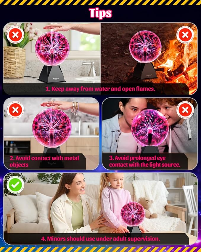 Theefun Plasma Ball: 8 Inch Huge Plasma Globe Birthday Gifts Touch & Sound Sensitive Ball Lamp Electric Lightning Novelty Light for Parties, Home, Prop, Room Decoration