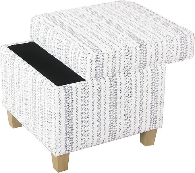 HomePop Home Decor | K7342-F2359 |Classic Square Storage Ottoman with Lift Off Lid | Ottoman with Storage for Living Room & Bedroom, Blue Stripe Large