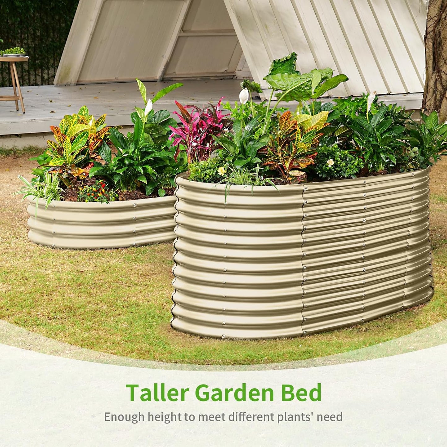 Land Guard 8x4x3ft Oval Galvanized Raised Garden Beds, Large-Capacity Metal Planter Box Outdoor, Durable Deep Raised Garden Bed 3ft Tall, Raised Beds for Gardening Vegetables, Cream Yellow