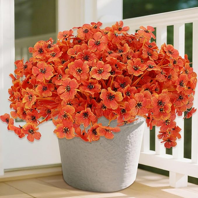 Geegoods Artificial Mum Flowers for Outdoors, 32 Bundles UV Resistant Faux Plastic Mum Flowers for Halloween Front Door Porch Patio Yard Balcony Decor