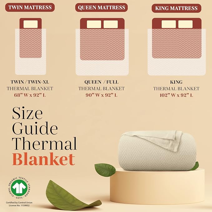 Mayfair Linen Cotton Throw Blankets for Bed King Size - Herringbone Pattern Cotton Blankets King Size (1 PC, Ivory), Breathable, Soft & Cozy Thermal All Season Throw for Bed Couch Chair Outdoors