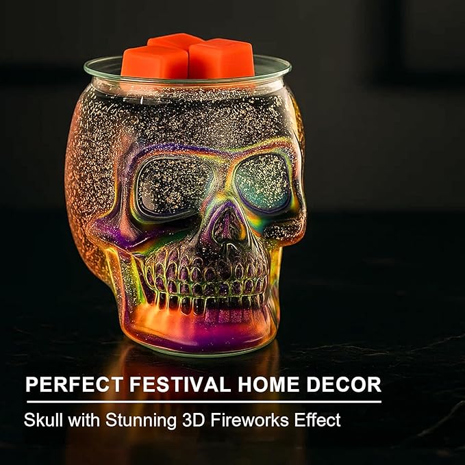 Wax Melt Warmer with Timer, Wax Warmer for Scented Wax with Light Bulb, Electric Skull Wax Burner, Halloween Fragrance Wax Melter for Home and Gifts (Rainbow Skull with Timer)
