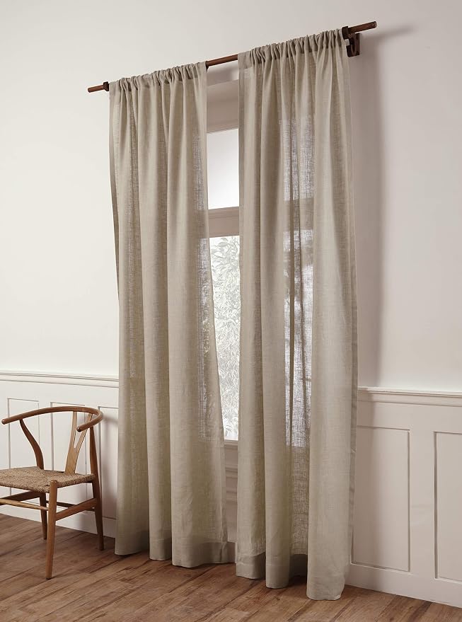 Solino Home Natural Linen Sheer Curtain 84 Inch - 100% Pure Linen European Flax Window Treatment Panel 52 x 84 Inch - Light Filtering Rod Pocket Curtain for Living Room, Bedroom - 1 Panel
