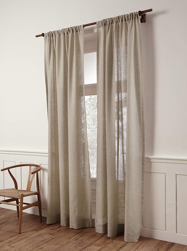 Solino Home Flax Linen Sheer Curtain 63 Inch - European 100% Pure Linen Sheer Natural Window Treatment Panel 52 x 63 Inch - Light Filtering Rod Pocket Curtain for Living Room, Bedroom - 1 Panel